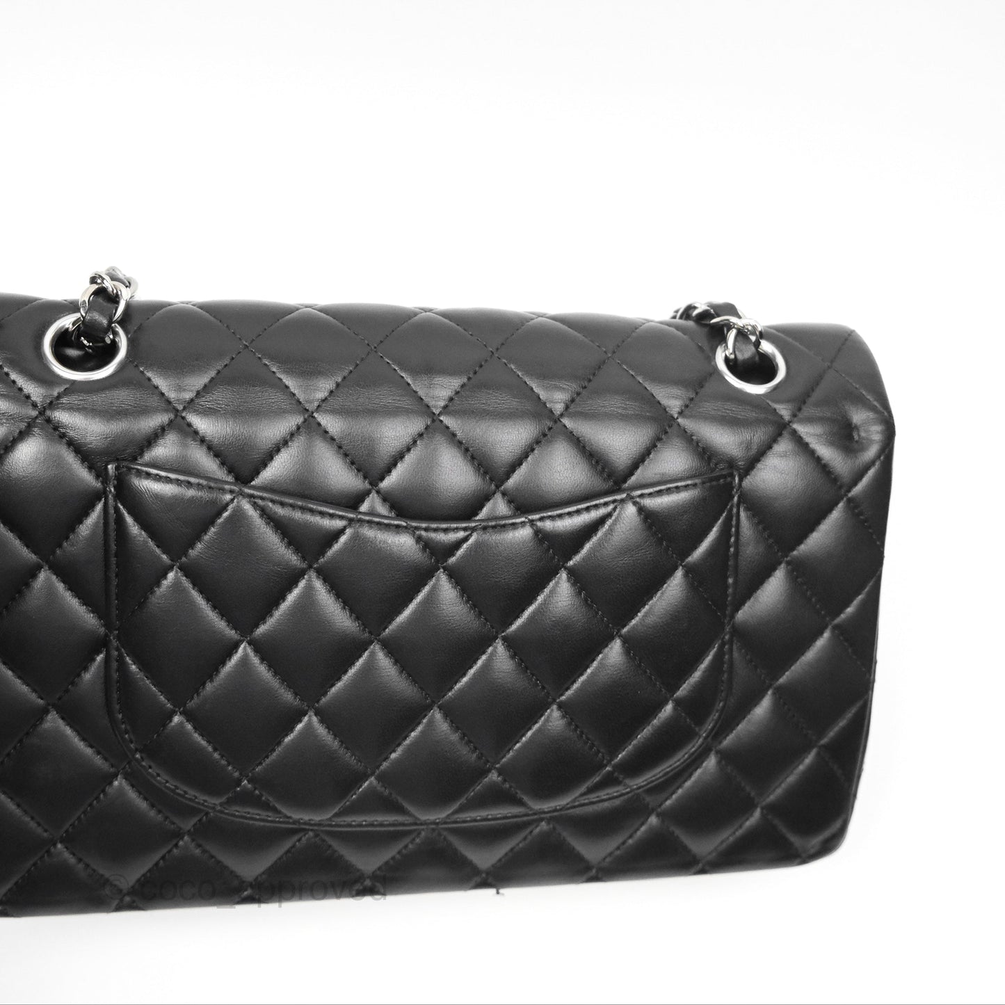 Chanel Classic M/L Medium Flap Quilted Black Lambskin Silver Hardware