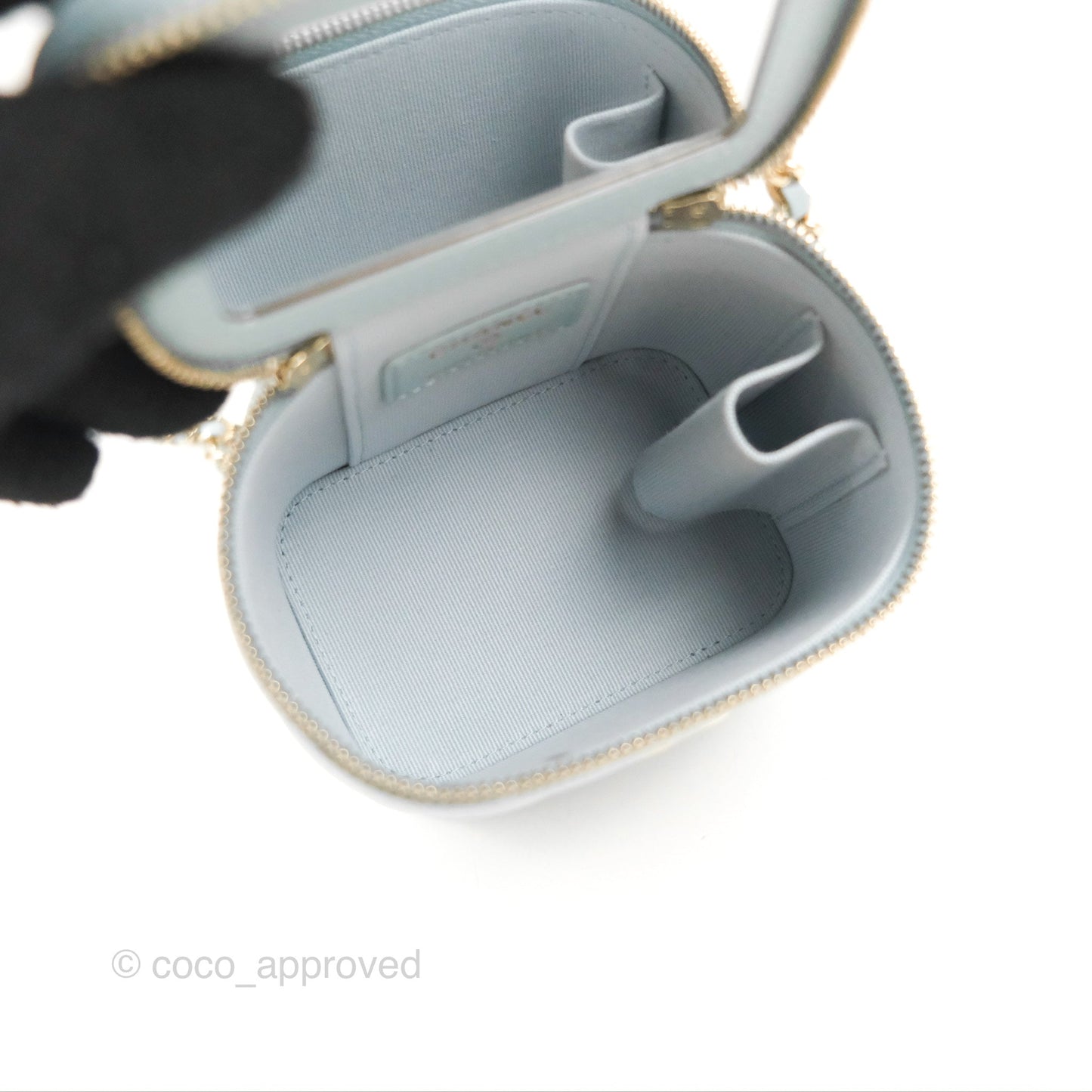 Chanel Mini Top Handle Vanity With Chain Light Blue Lambskin Gold Hardware