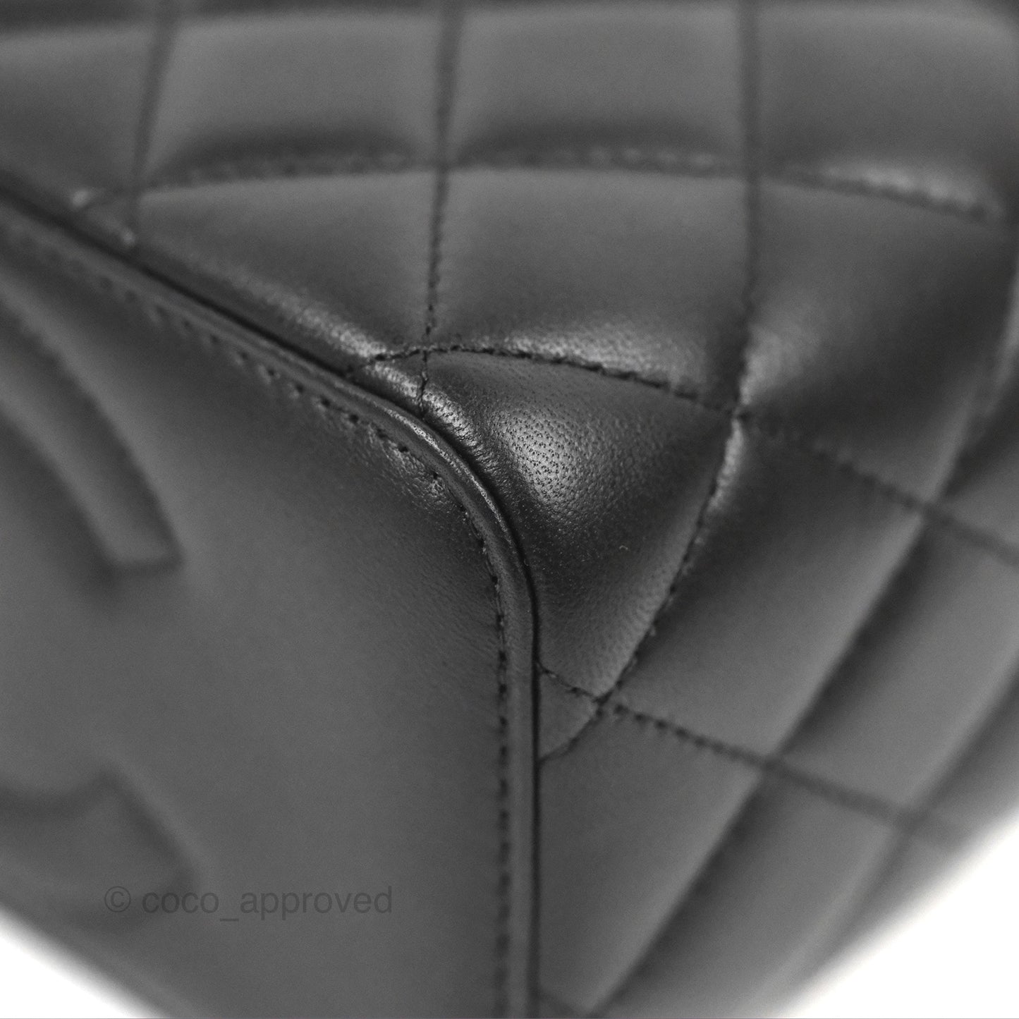 Chanel Quilted Vanity Rectangular with Camellia Adjustable Chain Black Lambskin 23S