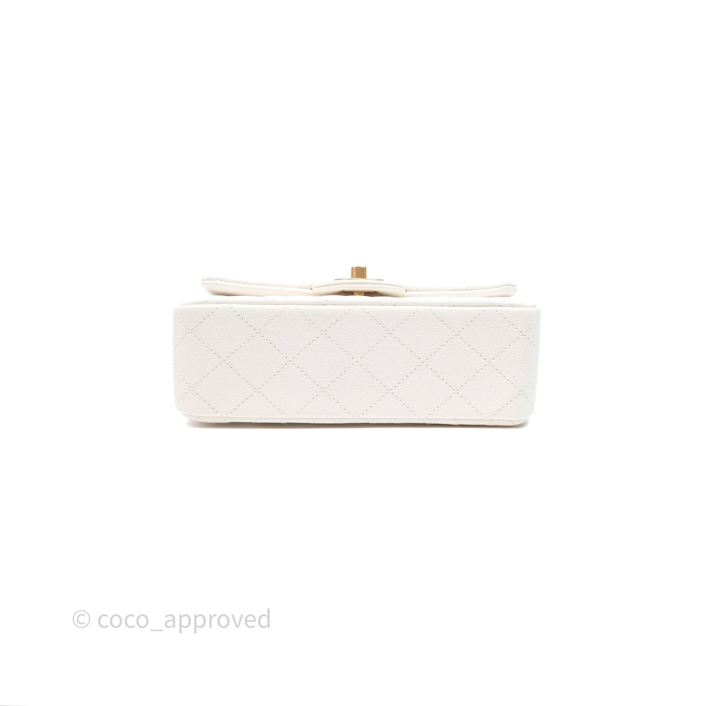 Chanel Top Handle Mini Rectangular Flap Bag Ivory White Caviar Aged Gold Hardware