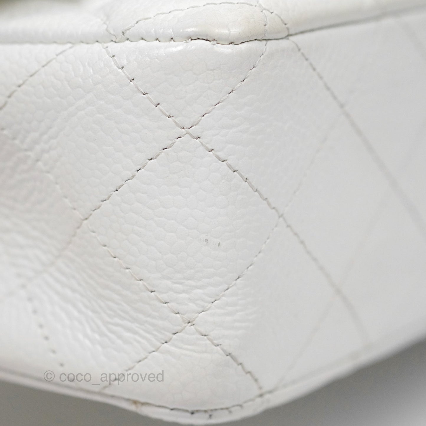 Chanel Classic M/L Medium Flap Quilted White Caviar Silver Hardware