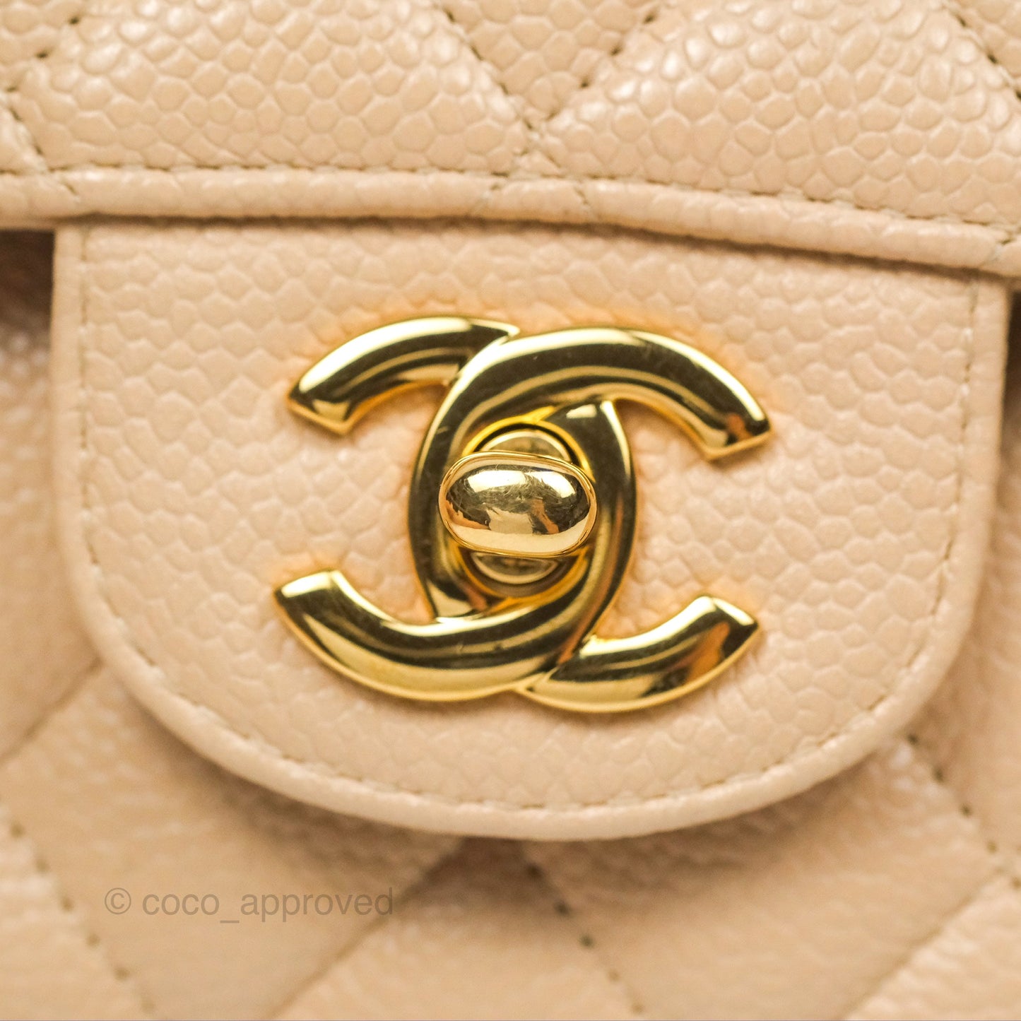 Chanel Classic M/L Medium Flap Quilted Beige Caviar Gold Hardware