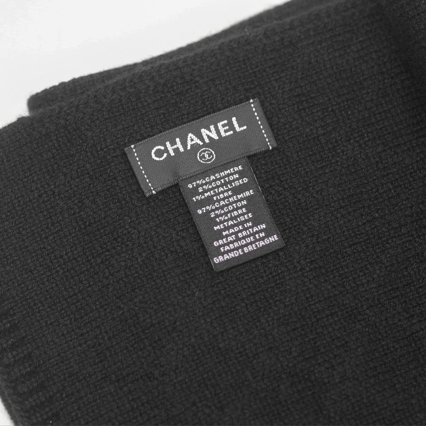 Chanel Black Knit Scarf Cashmere Cotton