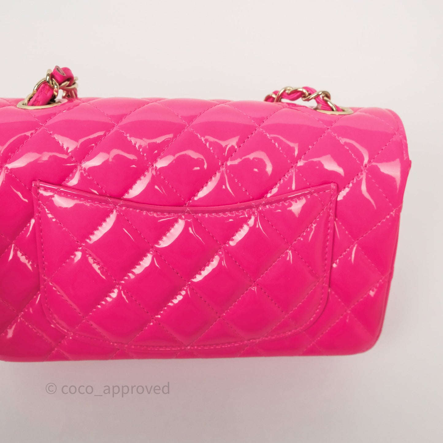 Chanel Quilted Mini Rectangular Flap Neo Pink Patent Gold Hardware