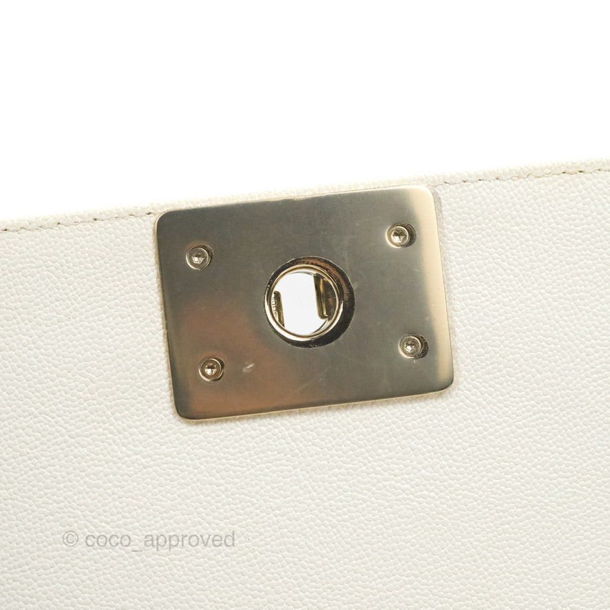 Chanel Small Boy White Caviar Gold Hardware