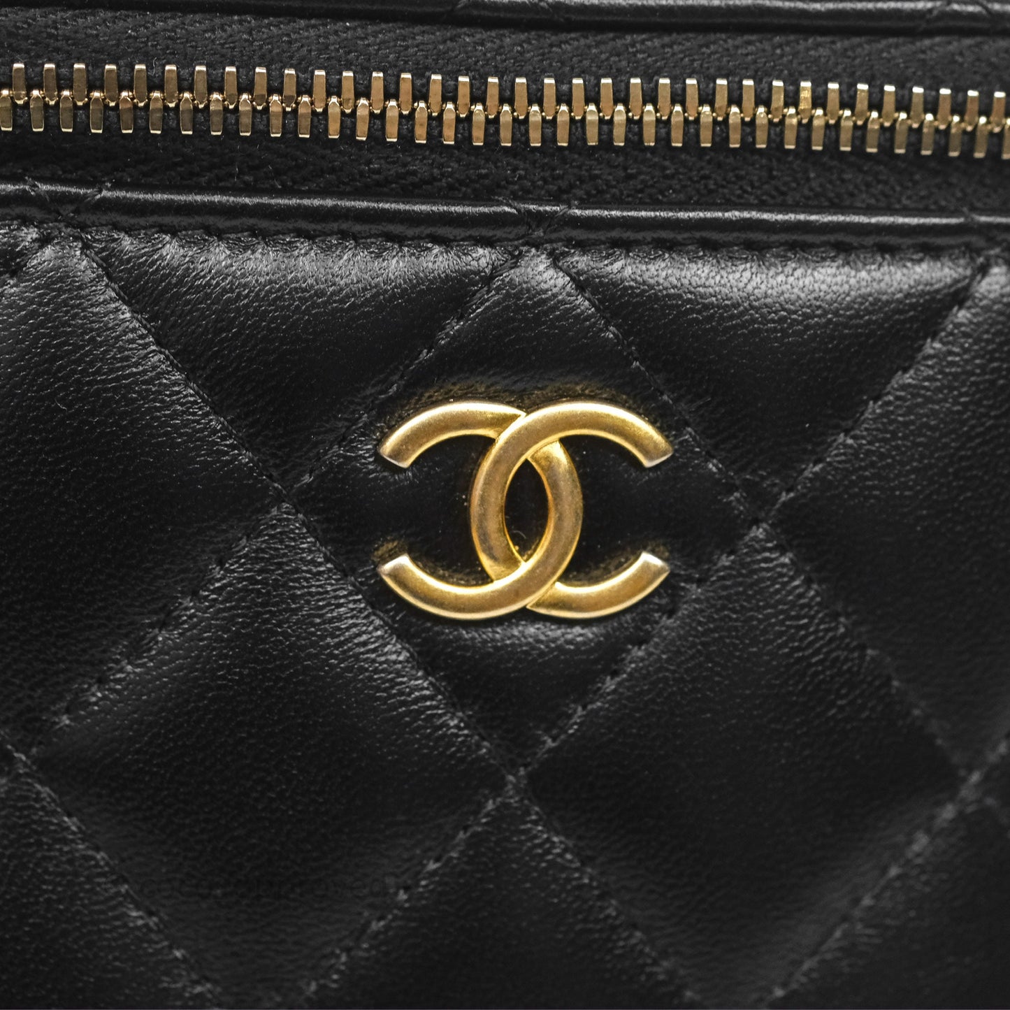 Chanel Mini Top Handle Vanity With Chain Black Lambskin Gold Hardware