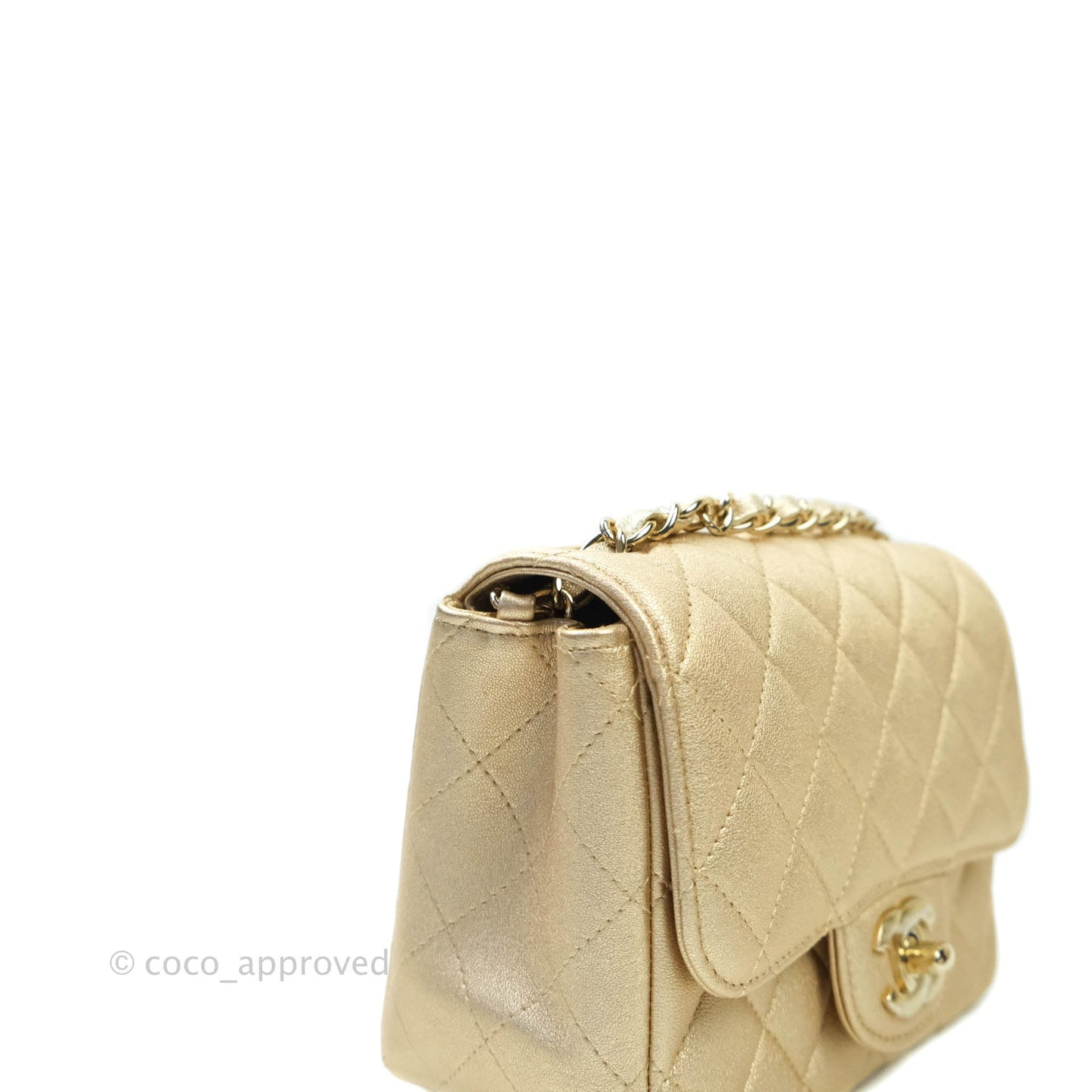 Chanel Classic Quilted Mini Square Flap Iridescent Gold Gold Hardware 21P