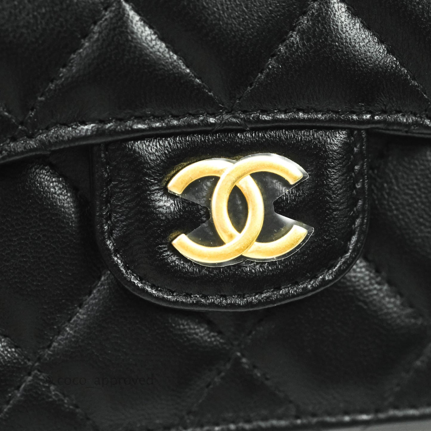 Chanel Mini Handle Flap Coin Purse With Chain Black Lambskin Gold Hardware