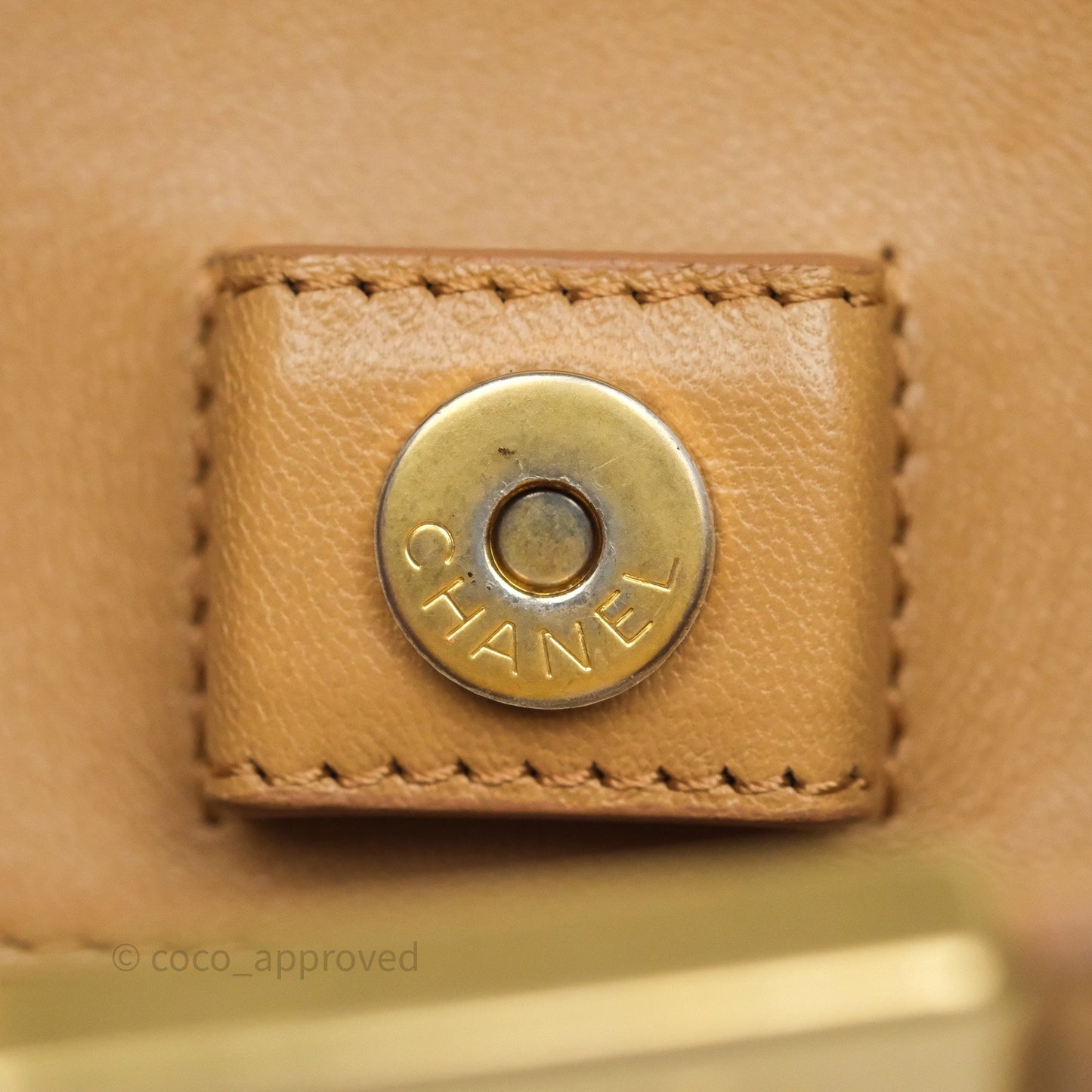 Chanel Small Coco Luxe Flap Bag Caramel Beige Calfskin Aged Gold Hardware