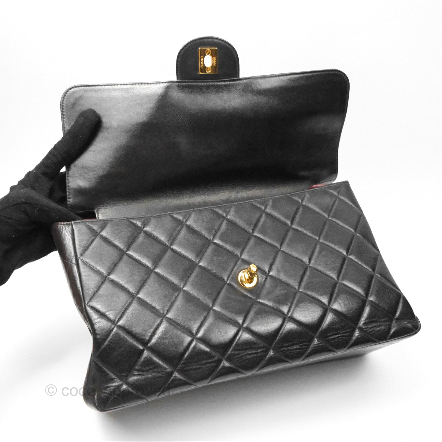 Chanel Vintage Double Sided Jumbo Flap Black Lambskin 24K Gold Hardware