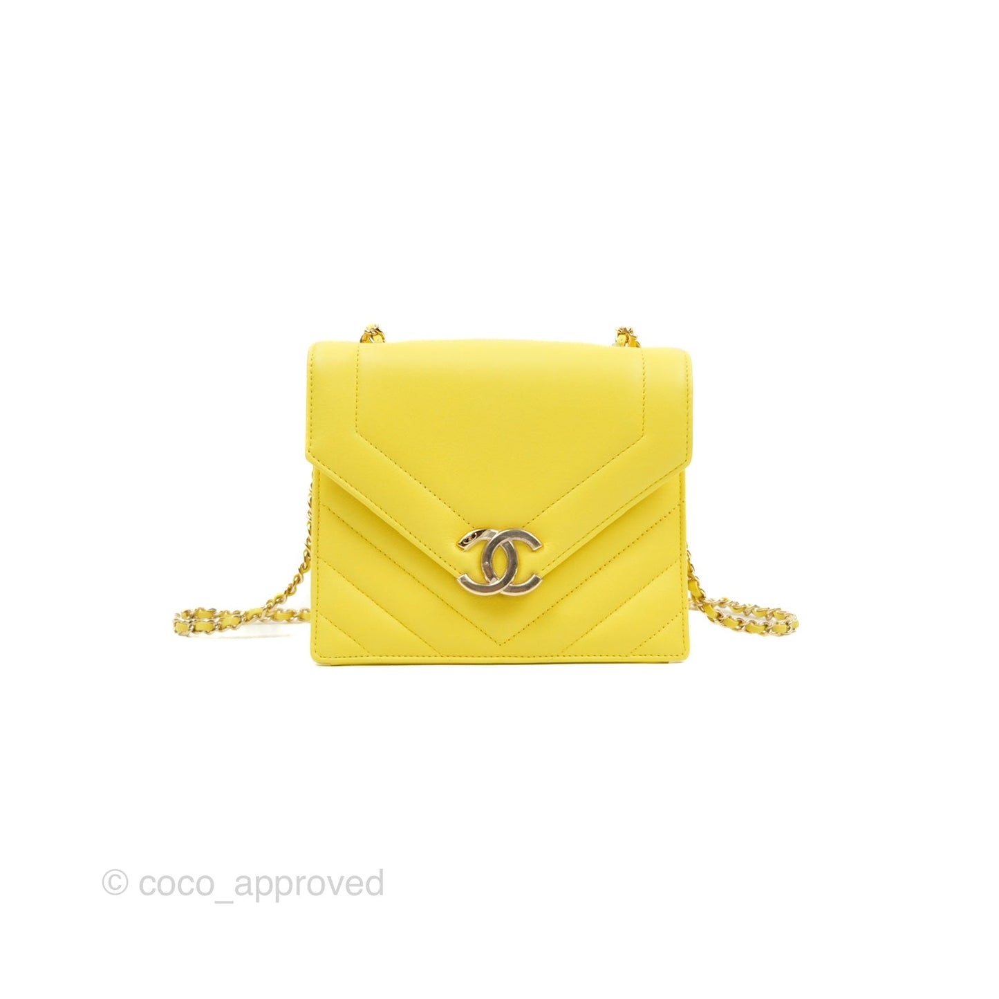 Chanel Chevron Square Envelope Flap Bag Yellow 19C