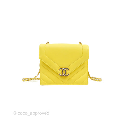 Chanel Chevron Square Envelope Flap Bag Yellow 19C