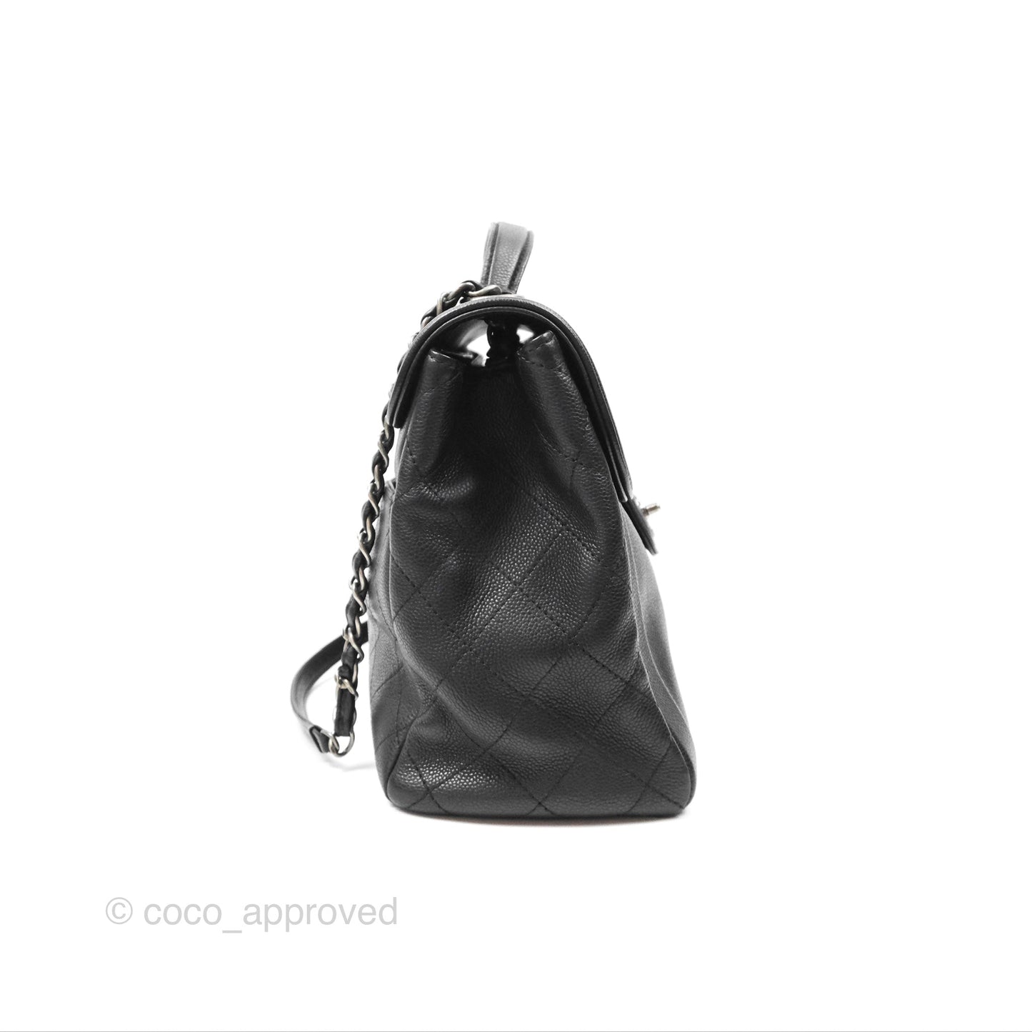 Chanel Top Handle Flap Bag Black Caviar Ruthenium Hardware