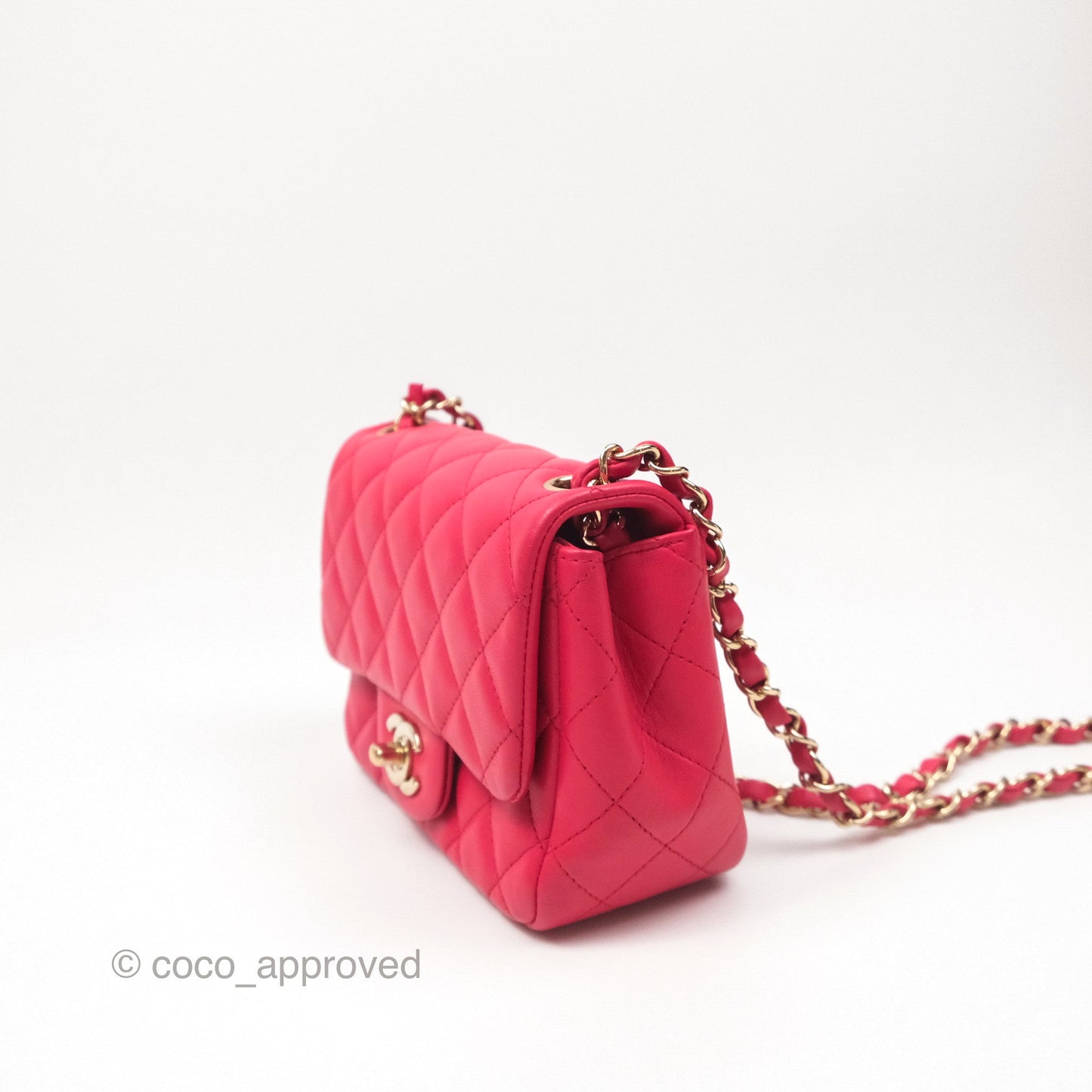 Chanel Mini Square Quilted Red Lambskin Gold Hardware