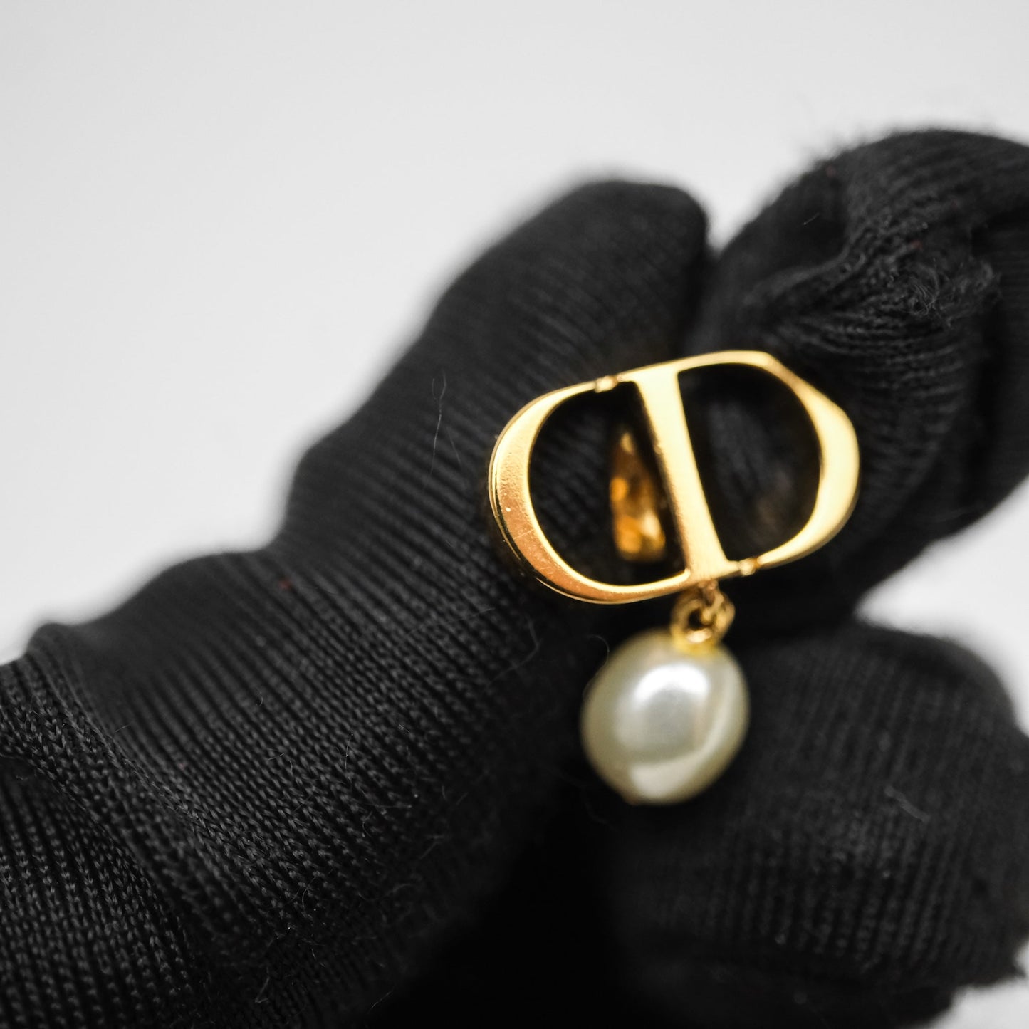 Christian Dior Petit CD Pearl Earrings Gold Tone