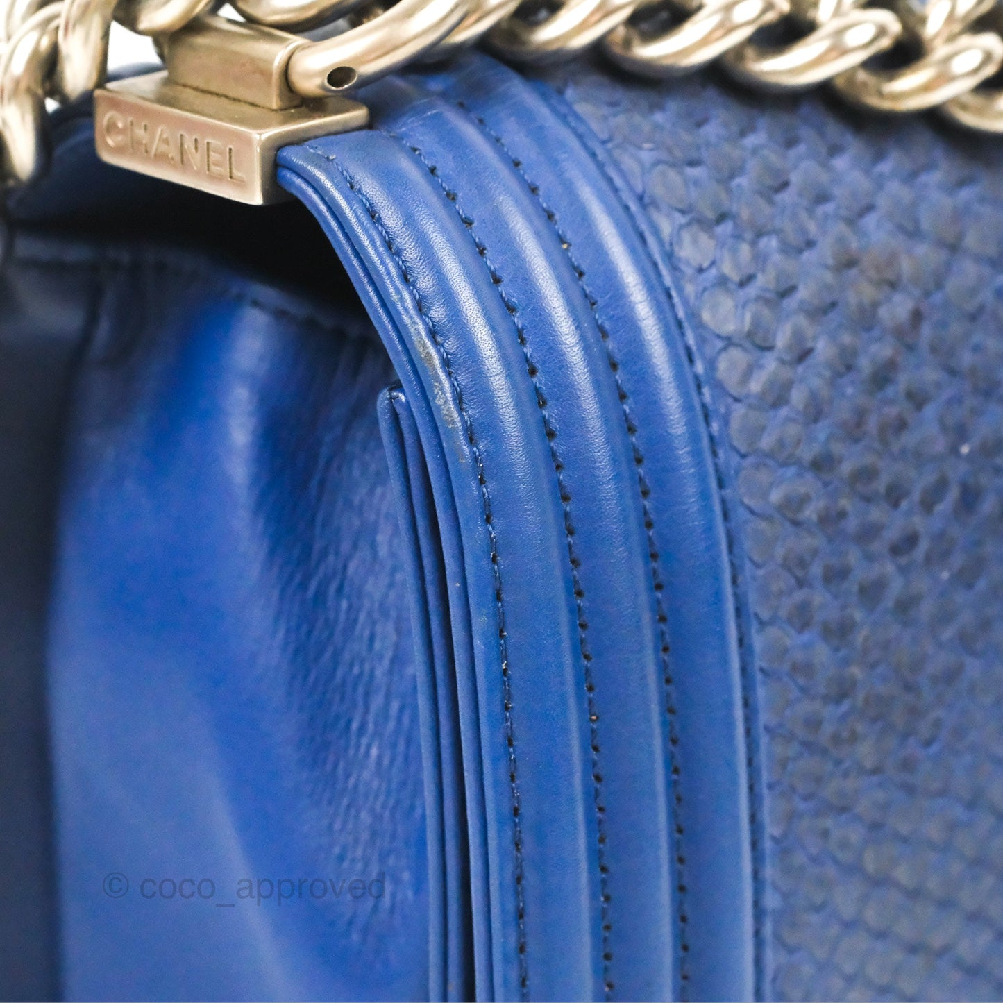 Chanel Medium Boy Blue Python Matte Silver Hardware