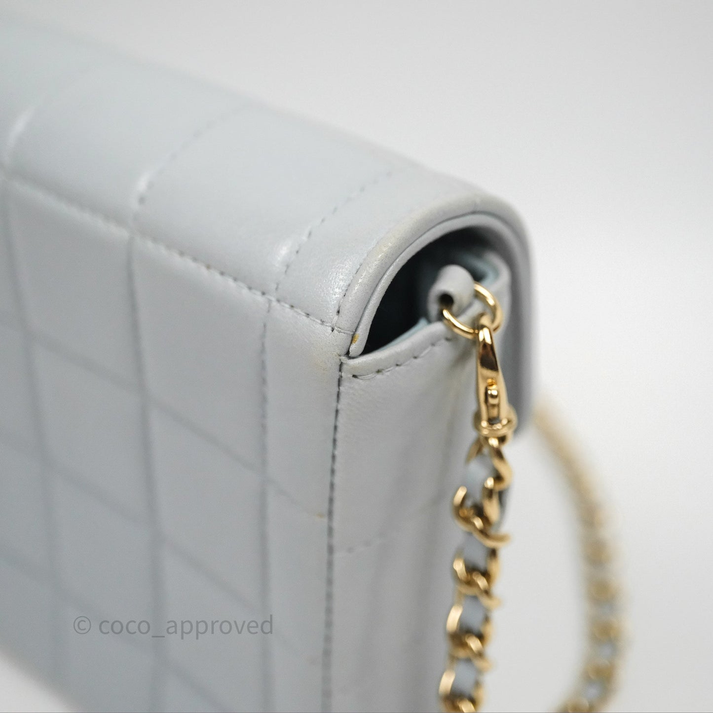 Chanel East West Chocolate Bar Flap Bag Blue Lambskin 24K Gold Hardware