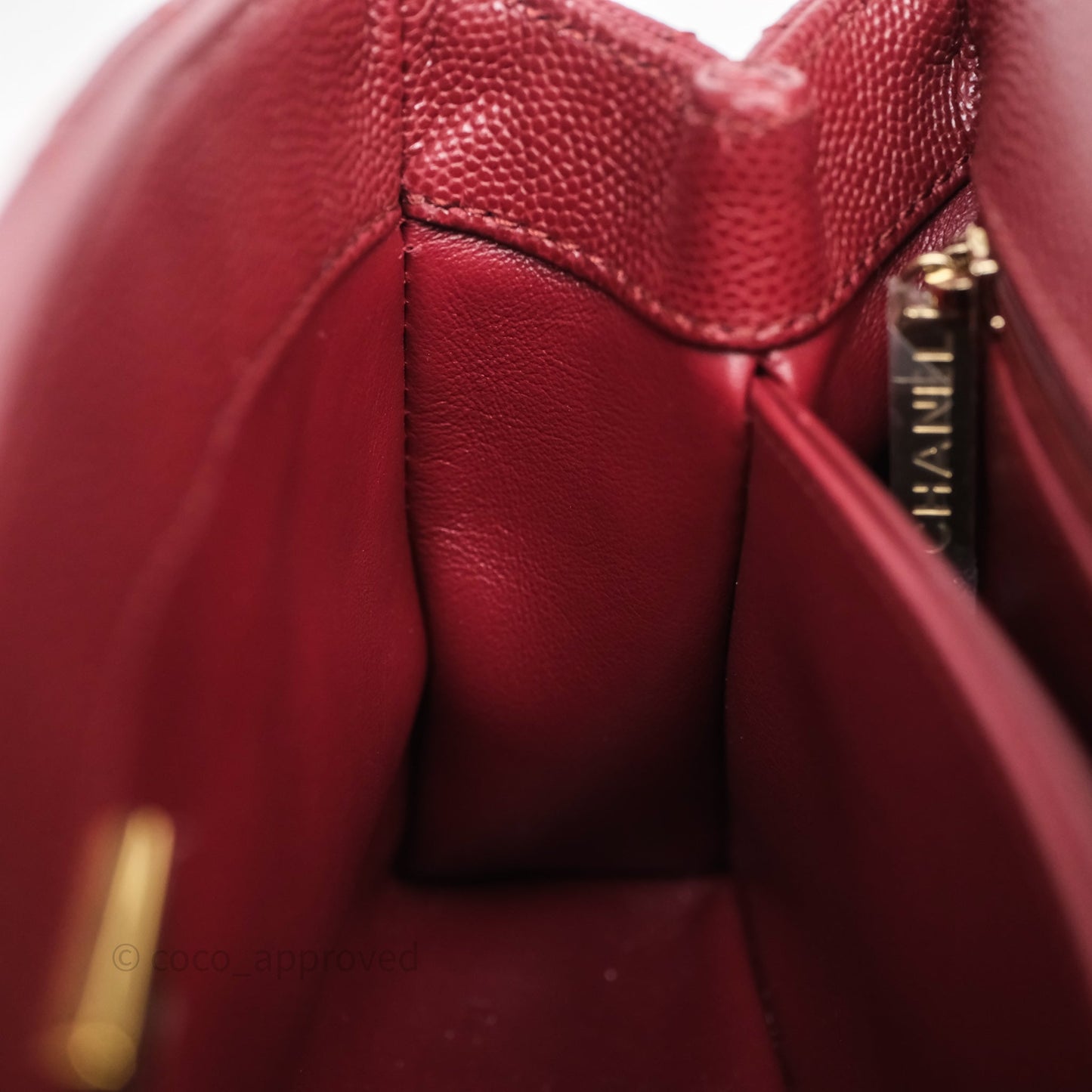 Chanel Small Coco Handle Quilted Red Burgundy Caviar Gold Hardware