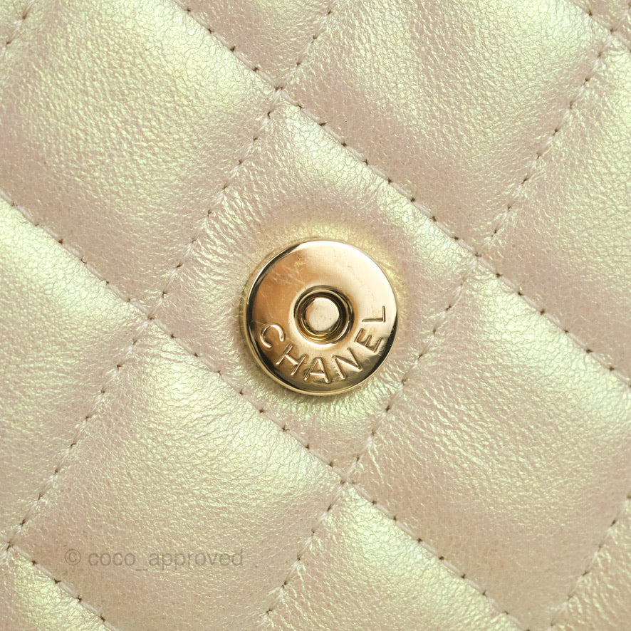 Chanel Quilted Mini Wallet on Chain WOC Iridescent Ivory Gold Hardware 20B