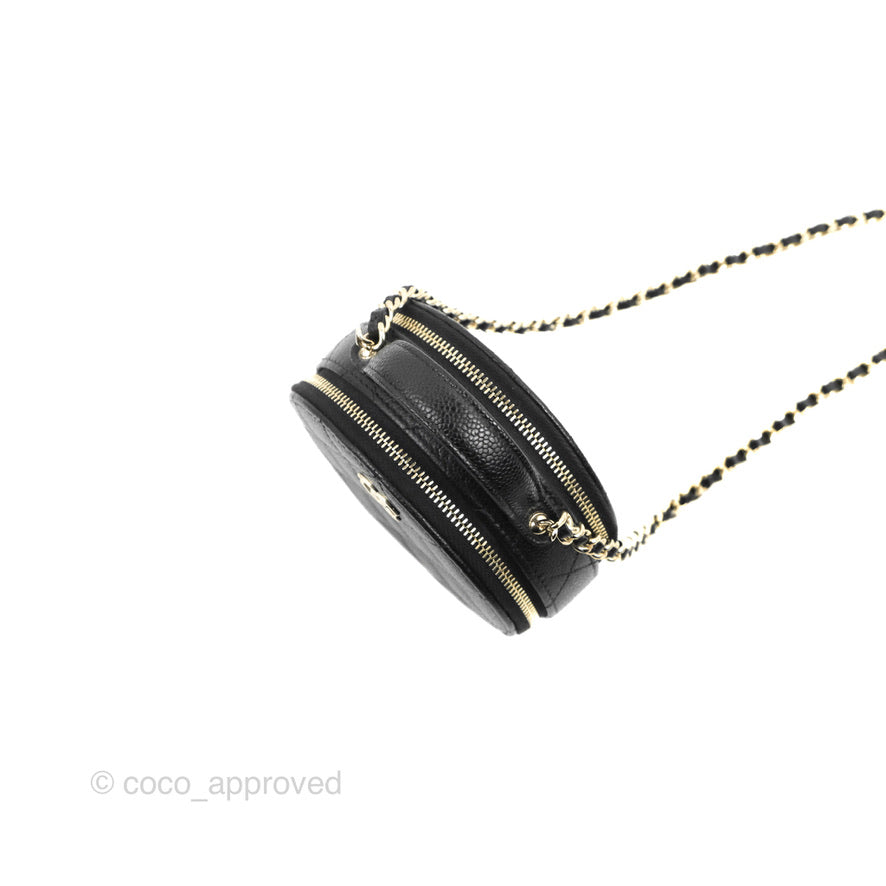 Chanel Mini Round Vanity Bag Handle With Care Black Caviar 22C