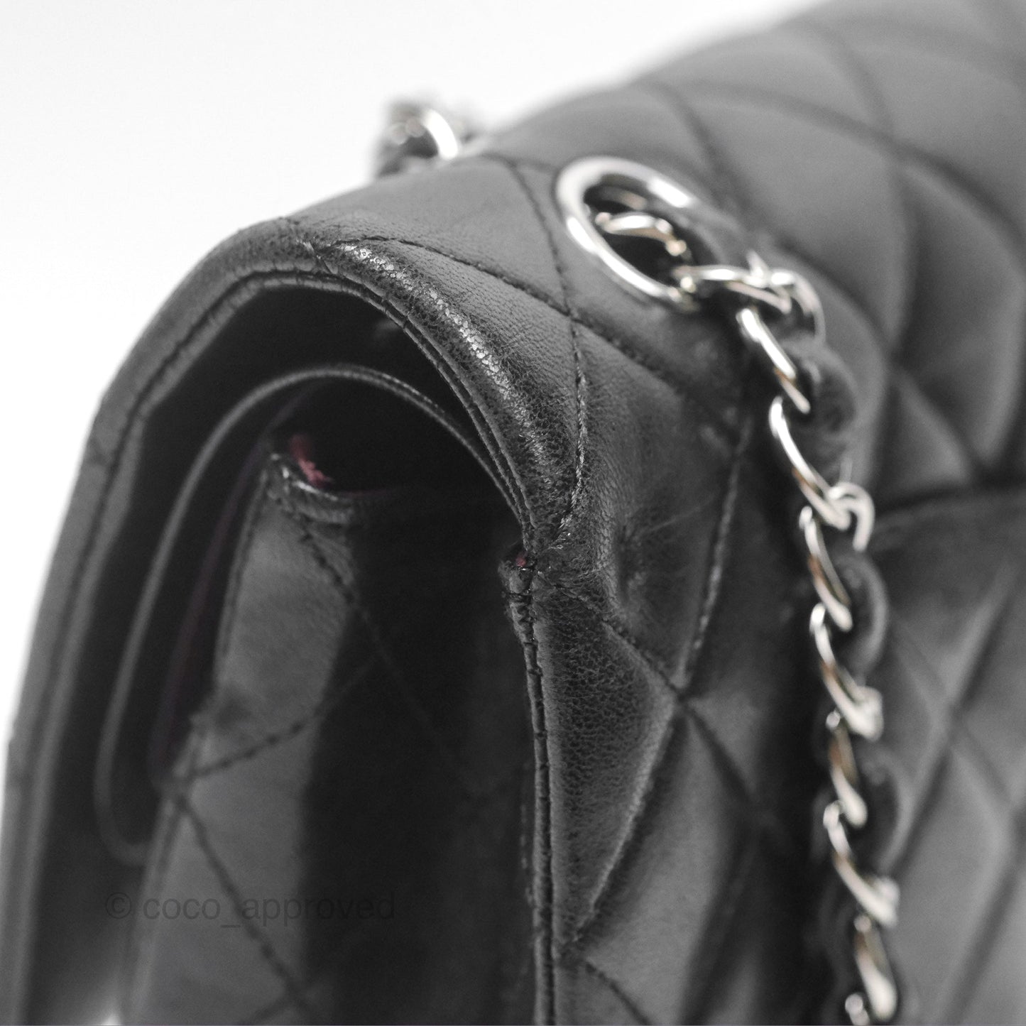 Chanel Classic M/L Medium Flap Quilted Black Lambskin Silver Hardware