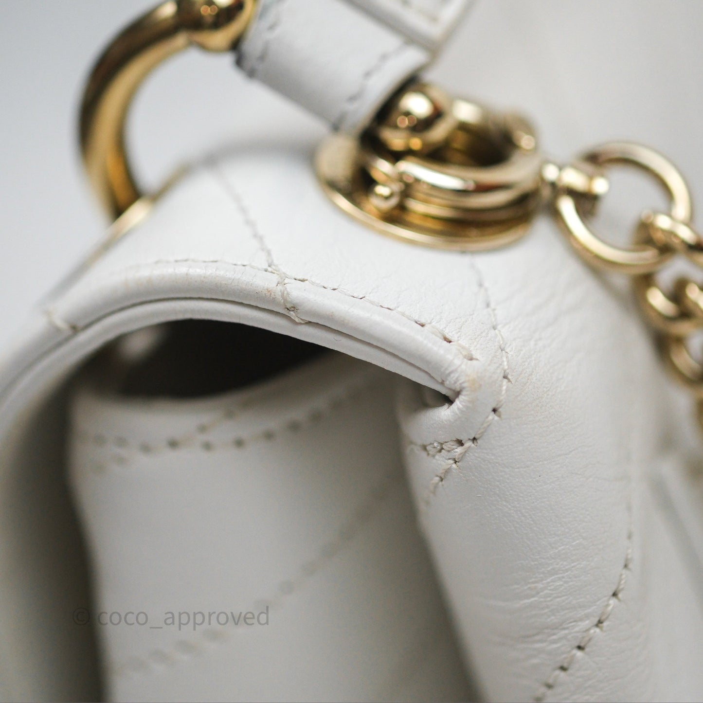 Chanel Small Chevron Chic Top Handle Flap White Calfskin Gold Hardware