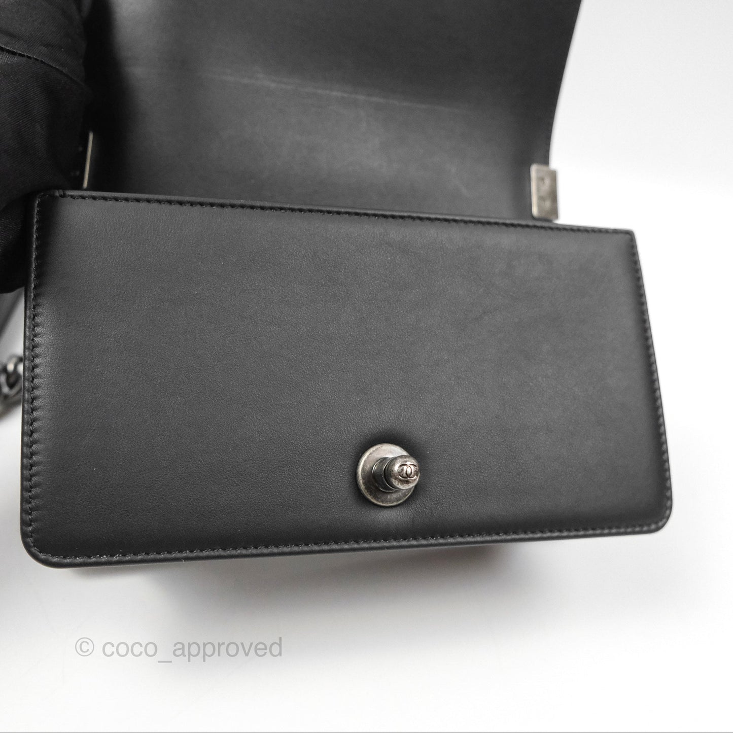 Chanel Small Boy Black Calfskin Ruthenium Hardware