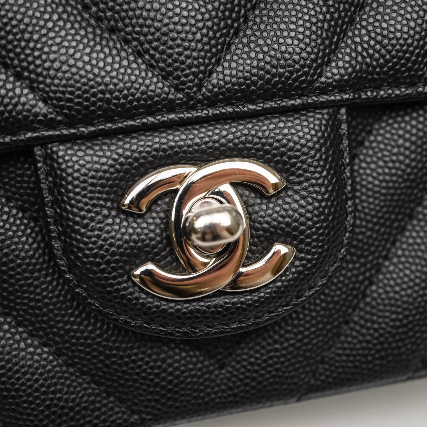 Chanel Mini Rectangular Flap Chevron Black Caviar Silver Hardware