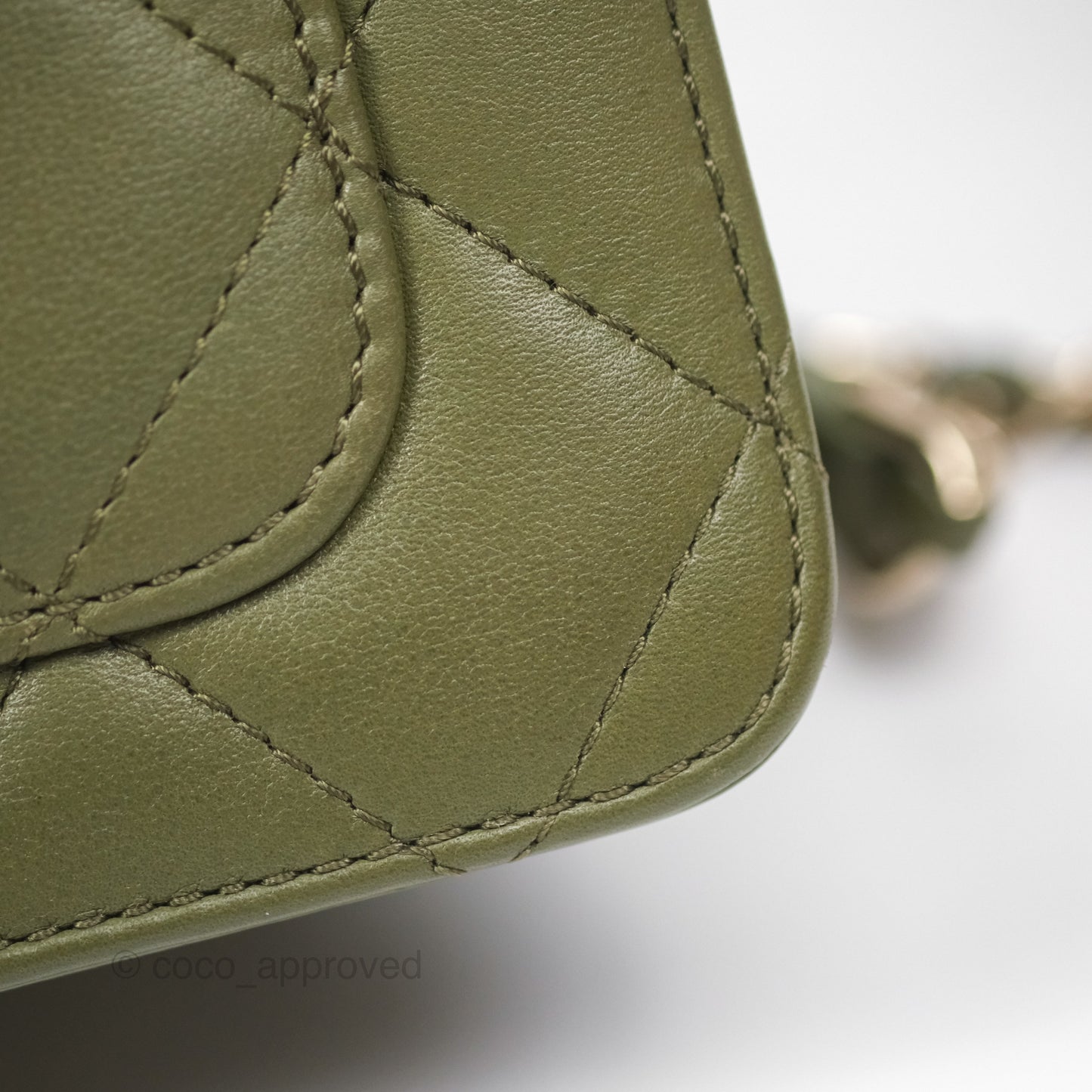 Chanel Small Coco Lady Quilted Flap Bag With Top Handle Olive Green Calfskin Gold Hardware
