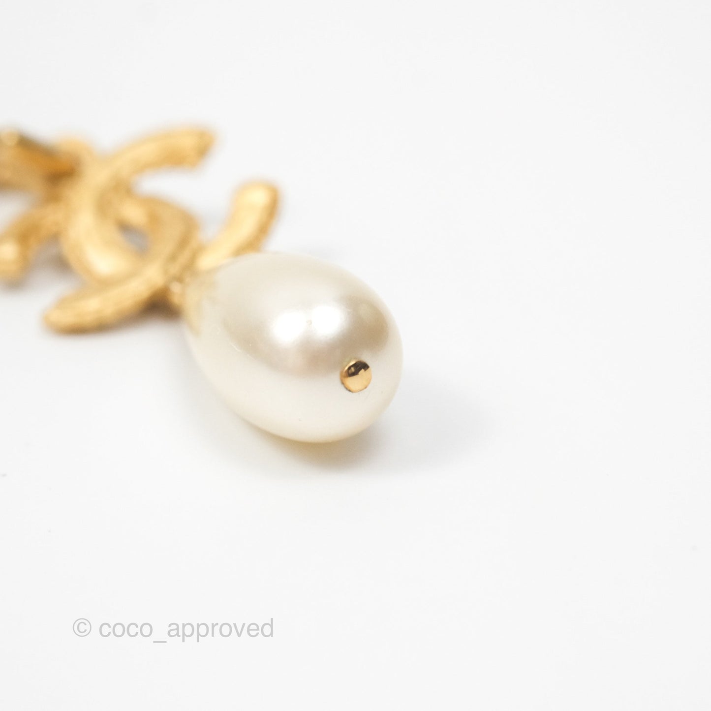 Chanel CC Crystal Pearl Drop Crystal Earrings Matte Gold Tone 20P