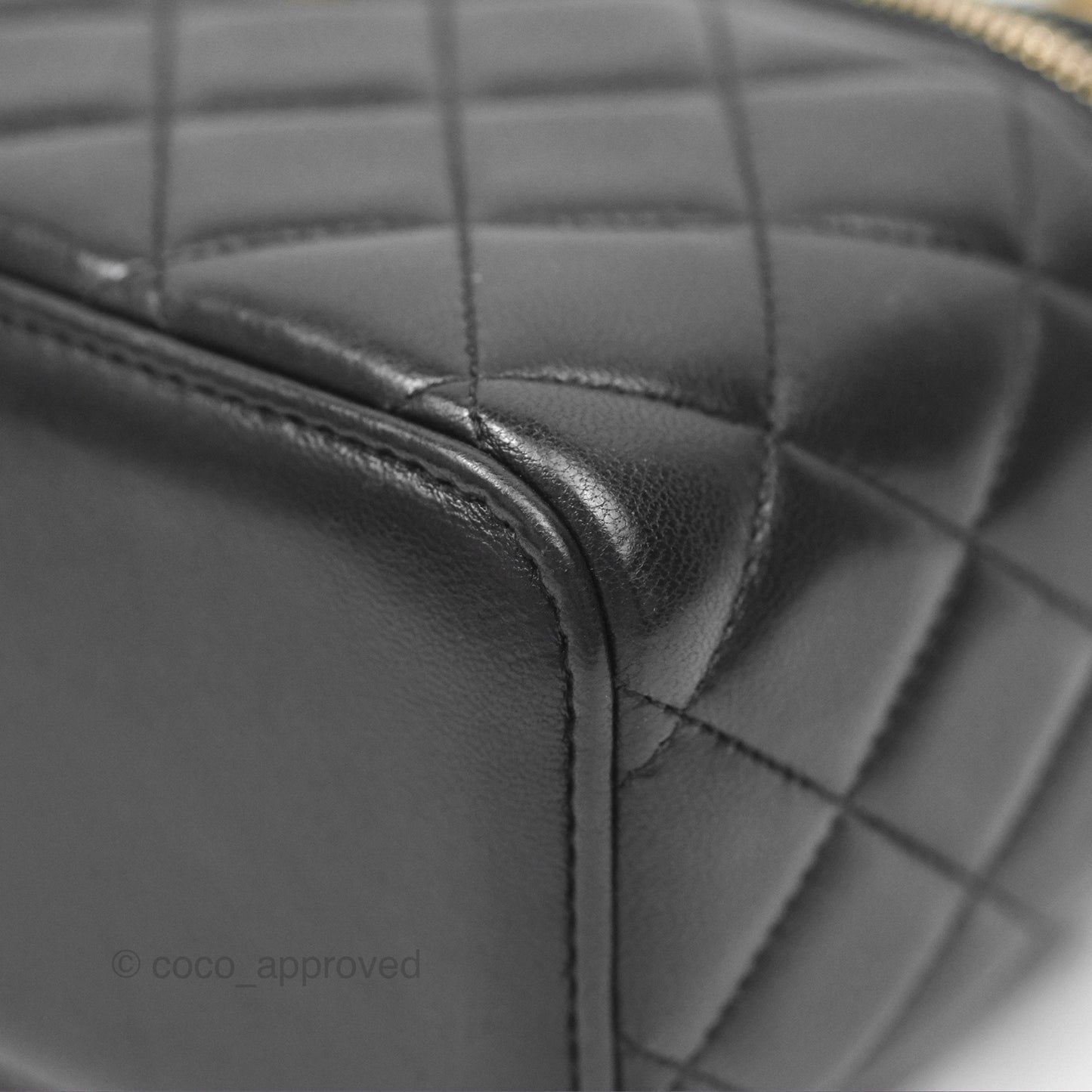 Chanel Vanity Rectangular Top Handle Black Lambskin Aged Gold Hardware