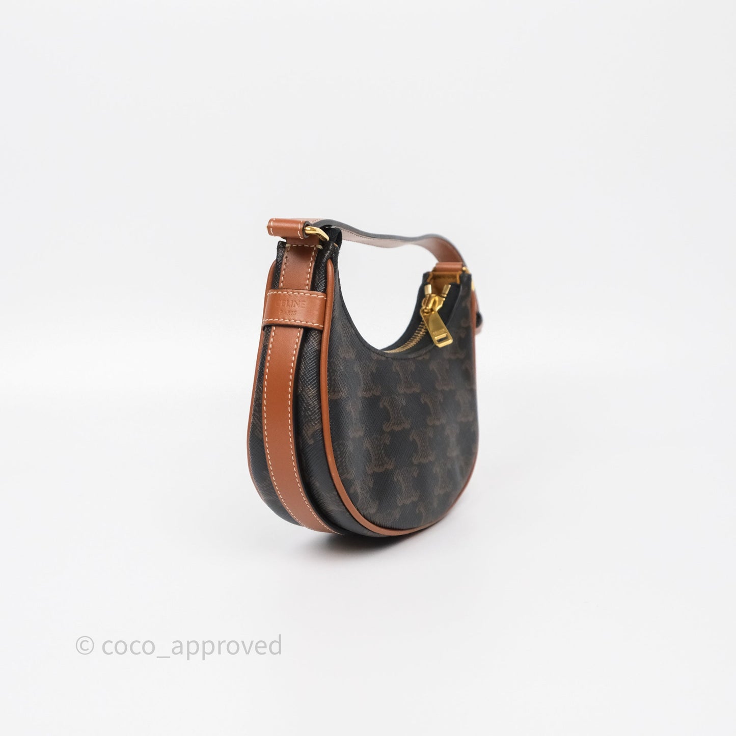 Celine Mini Ava Bag In Triomphe Canvas Calfskin Tan
