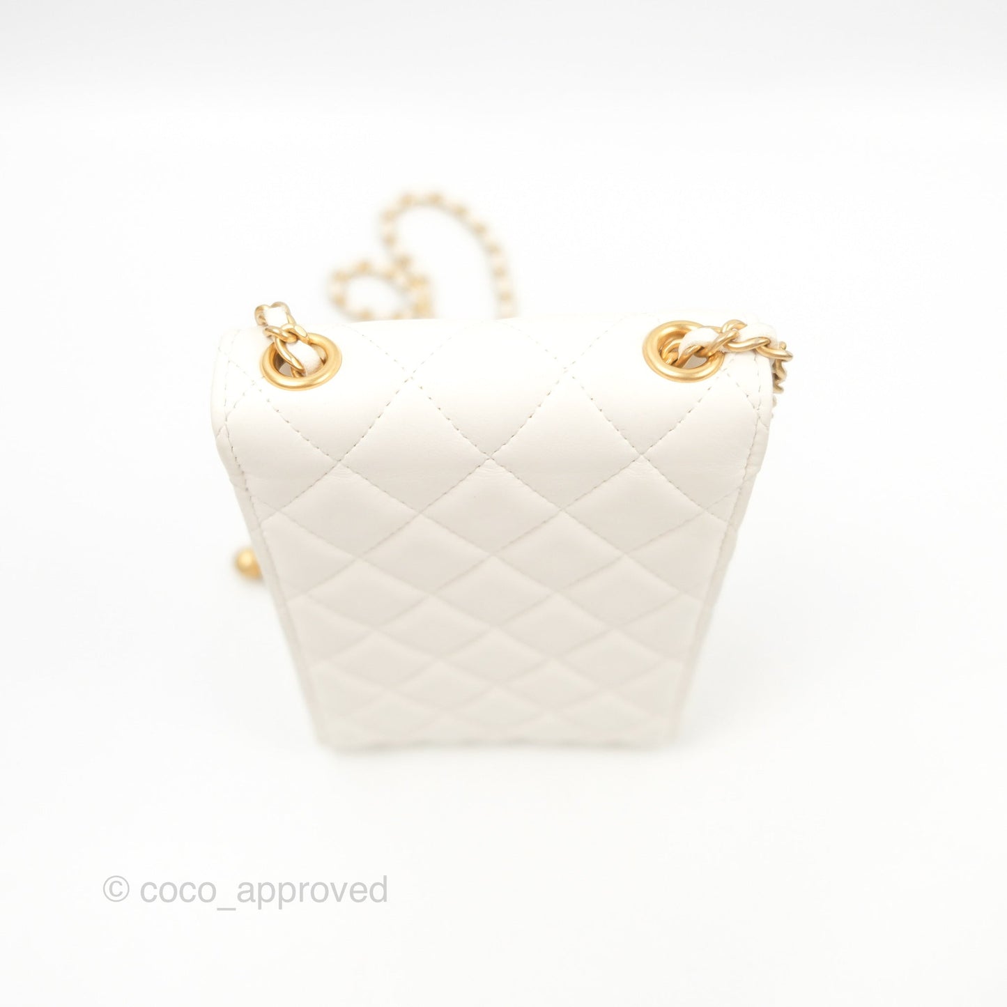 Chanel Quilted Pearl Crush Phone Holder With Chain White Lambskin
