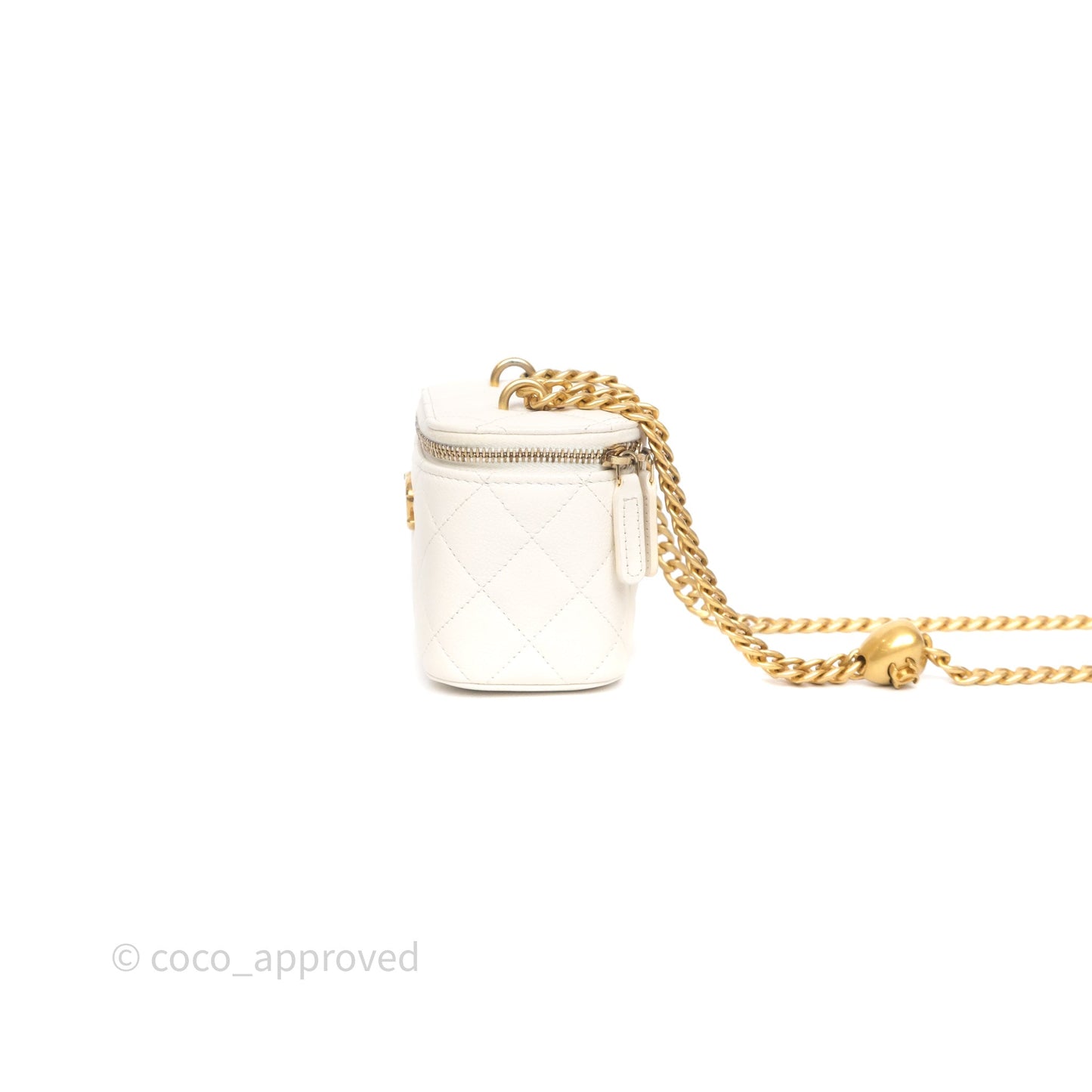 Chanel Heart Crush Mini Vanity With Chain White Caviar Aged Gold Hardware