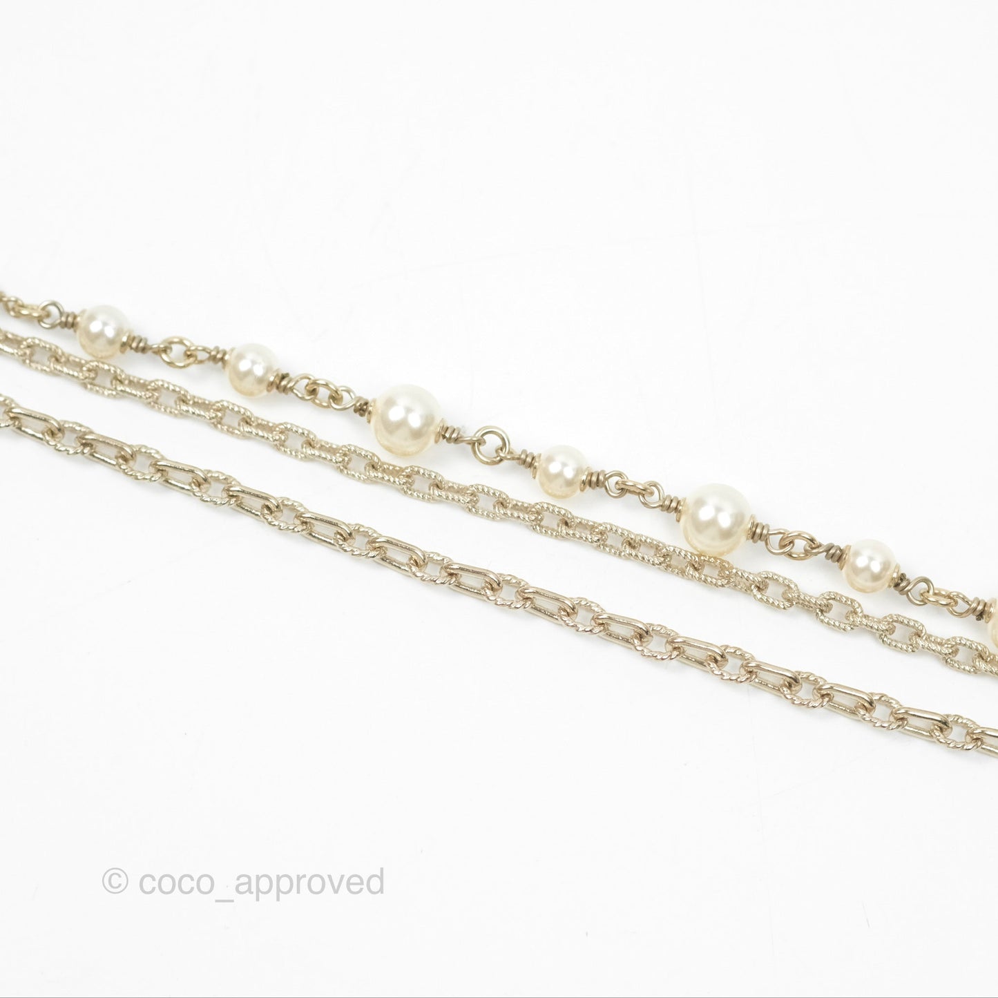 Chanel Purple CC Pearl Chain Long Necklace Gold Tone 15B