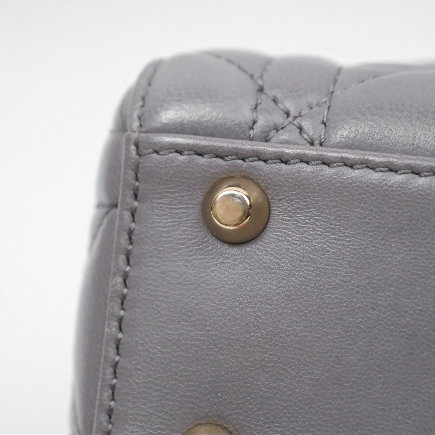 Christian Dior Mini Lady Dior Grey Lambskin Cannage Gold Hardware