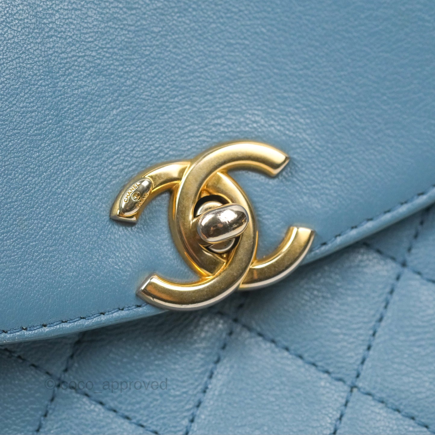 Chanel Curved Flap Bag Blue Lambskin Aged Gold Hardware