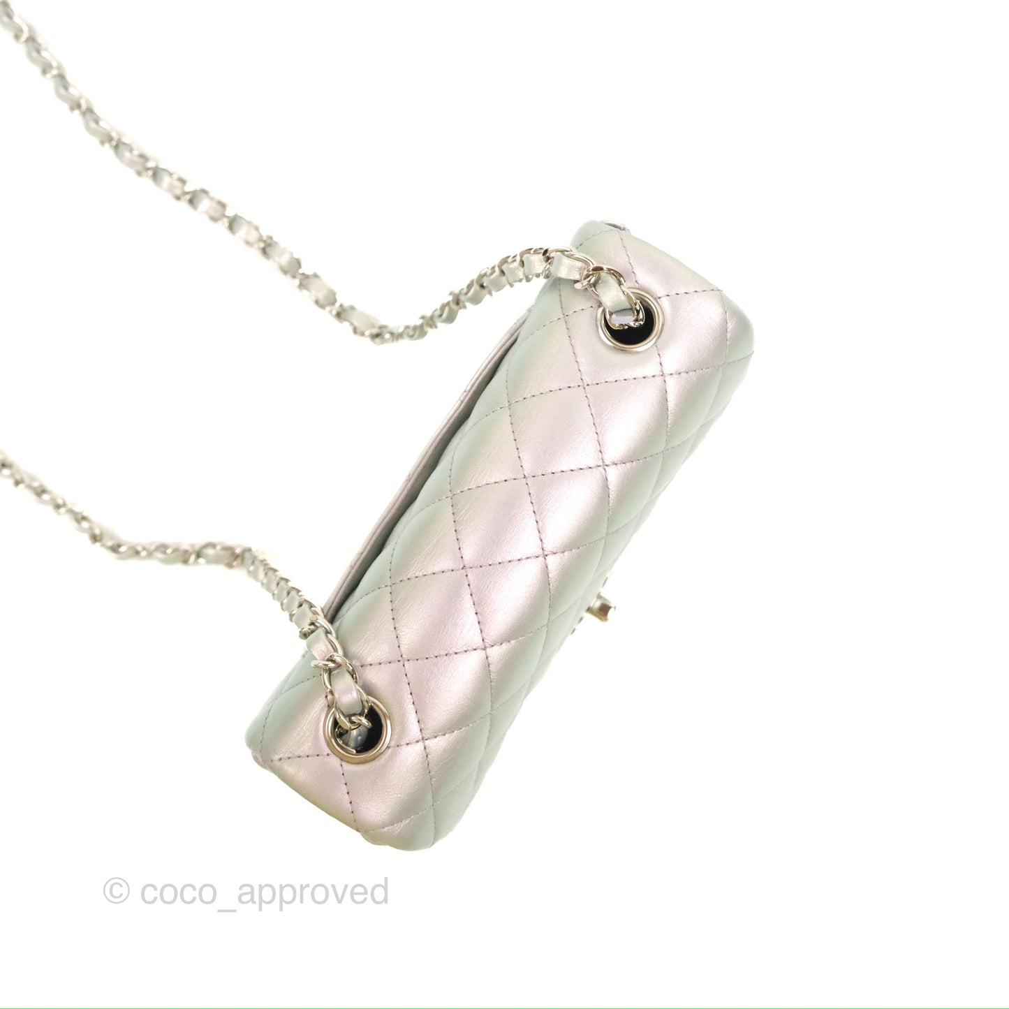 Chanel Quilted Mini Rectangular Iridescent Lilac Calfskin Silver Hardware