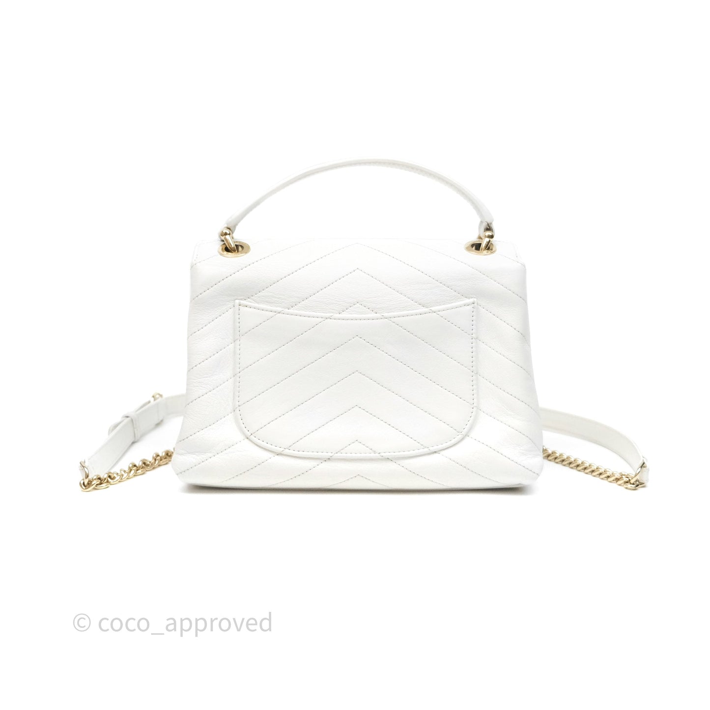 Chanel Small Chevron Chic Top Handle Flap White Calfskin Gold Hardware