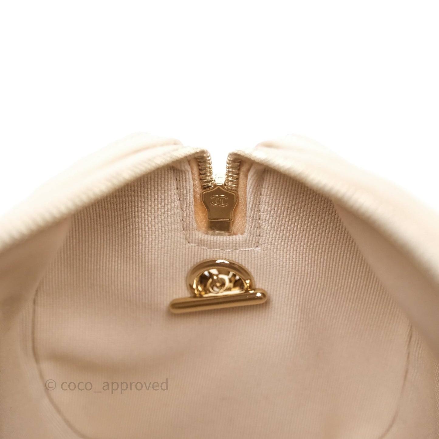 Chanel Mini Quilted Bowling Bag Beige Caviar Gold Hardware 25P
