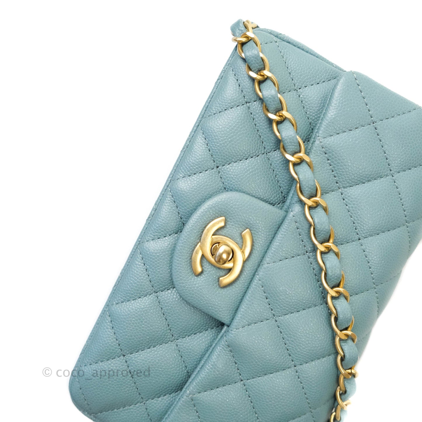 Chanel Quilted Mini Rectangular Iridescent Blue Caviar Aged Gold Hardware 18C