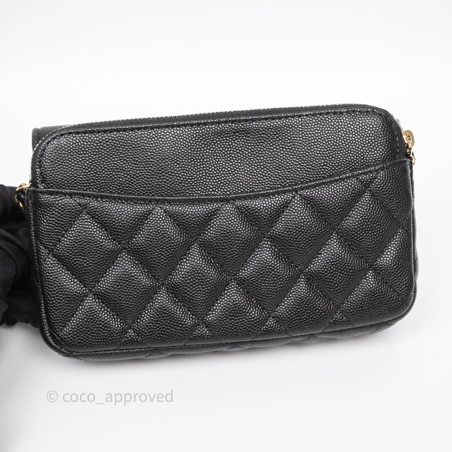 Chanel Classic Flap Phone Holder With Chain Black Caviar Gold Hardware