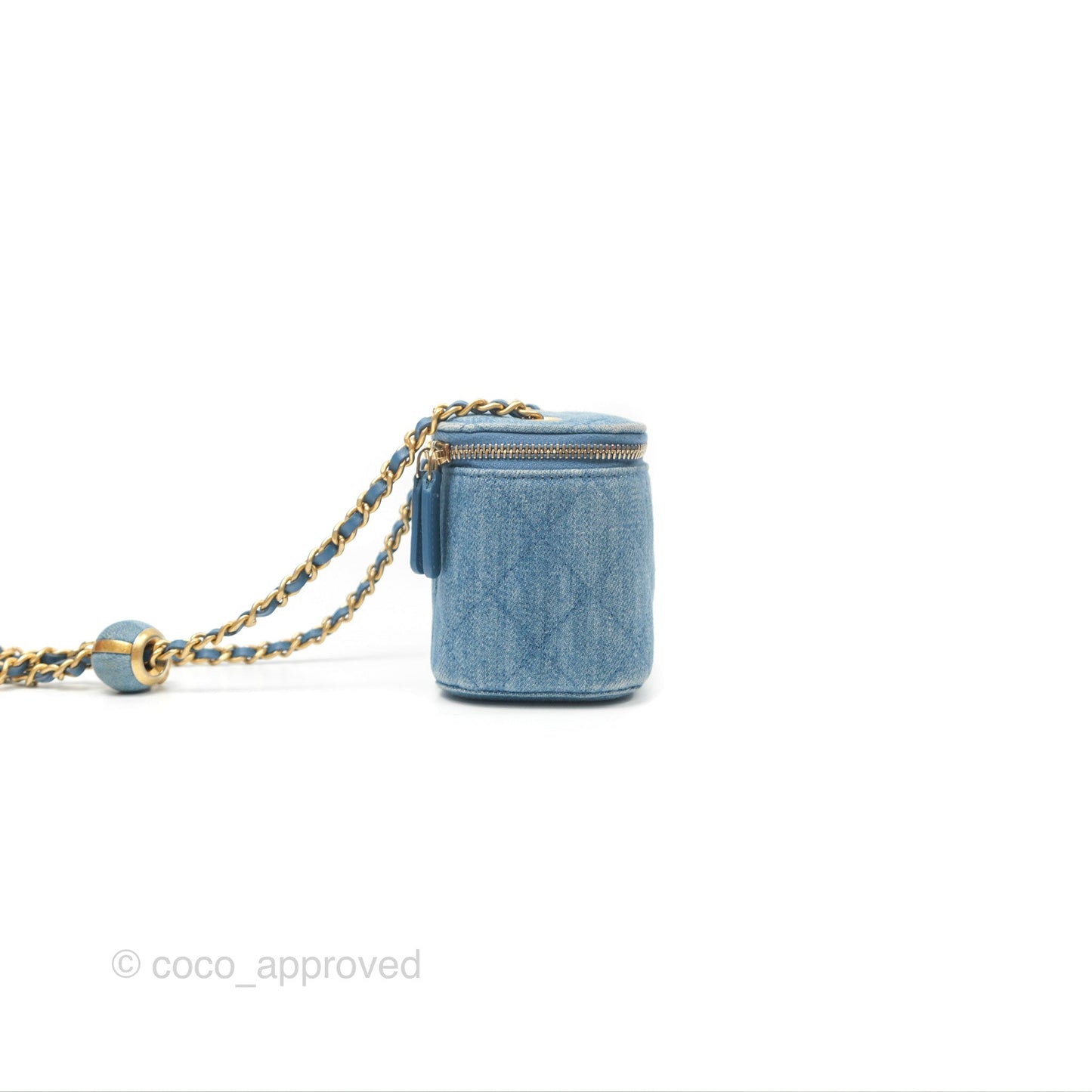 Chanel Mini Pearl Crush Vanity With Chain Denim Aged Gold Hardware