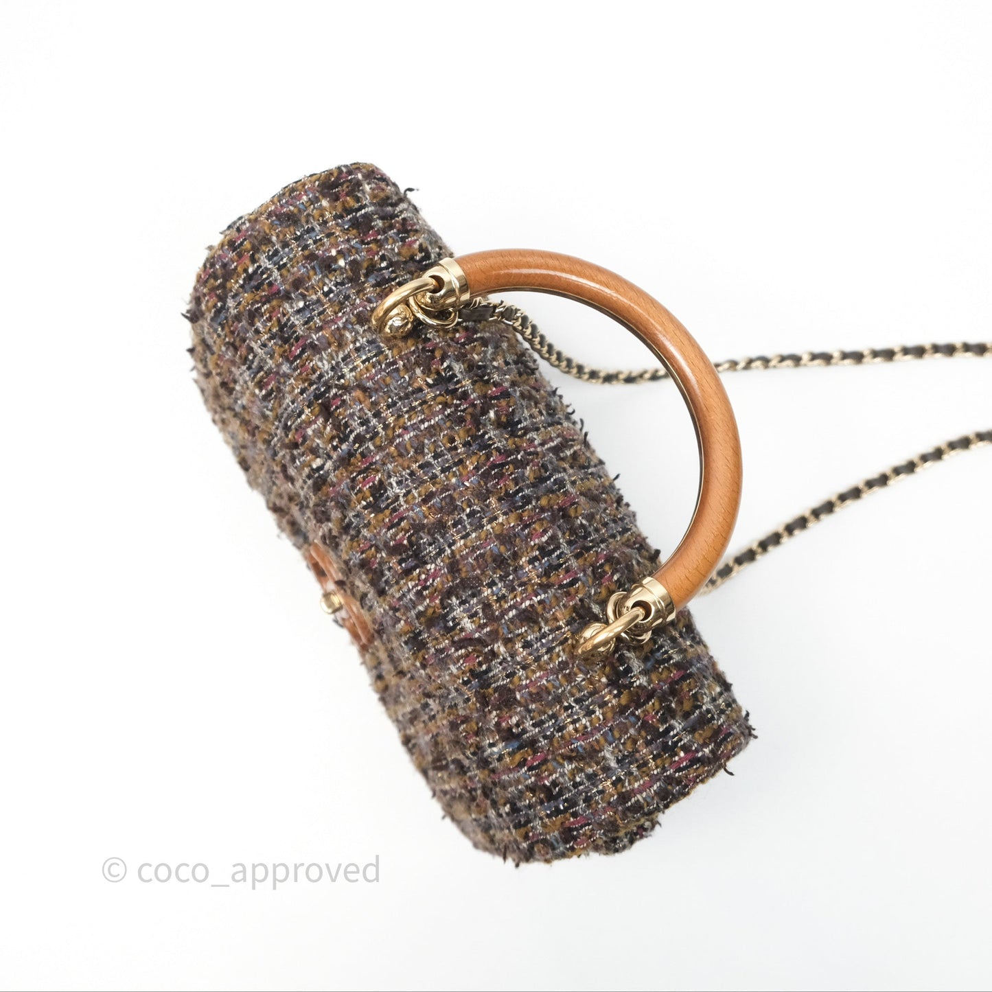 Chanel Top Handle Flap Bag Tweed Gold Hardware