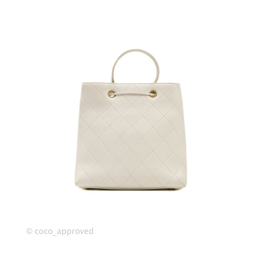 Chanel Grained Calfskin Ivory Drawstring Bucket Bag Aged Gold Hardware