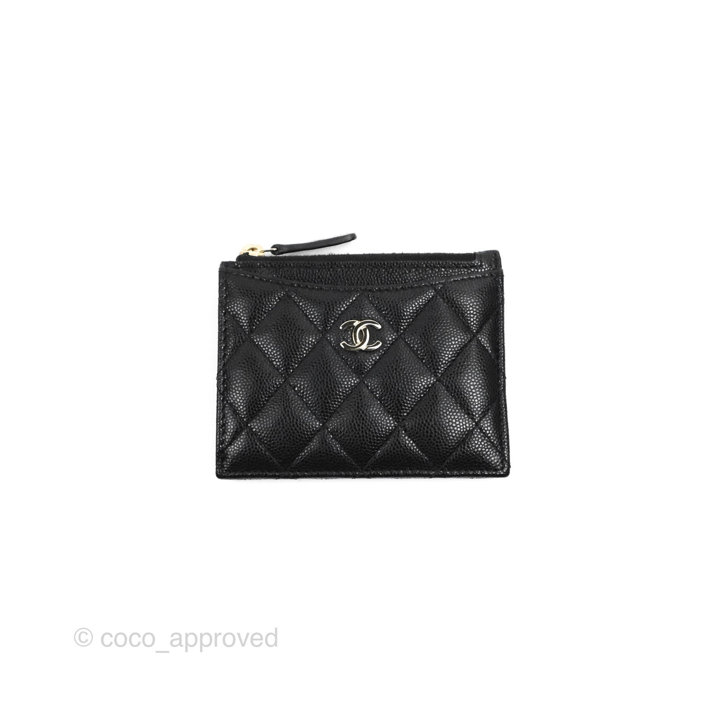 Chanel Quilted CC Zipped Card Holder Caviar Black Gold Hardware