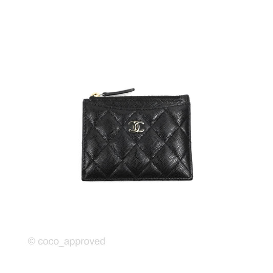 Chanel Quilted CC Zipped Card Holder Caviar Black Gold Hardware