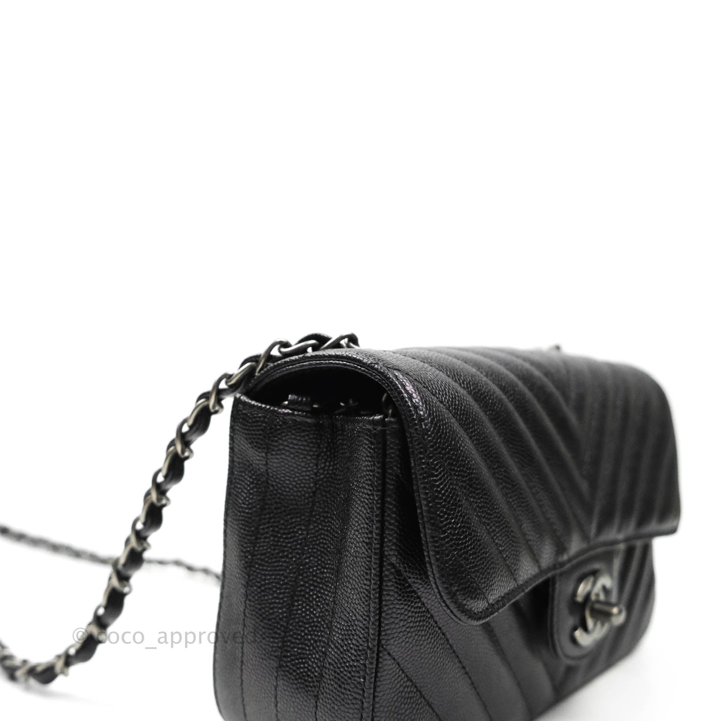 Chanel Chevron Mini Rectangular Flap Iridescent Black Caviar Ruthenium Hardware