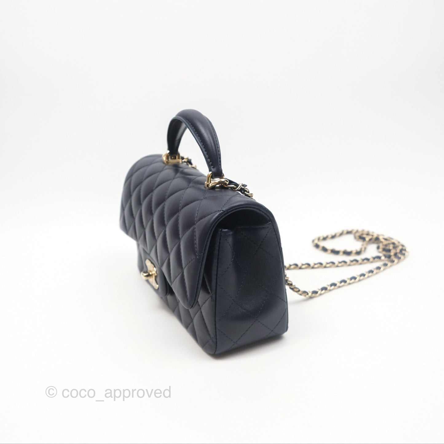 Chanel Top Handle Mini Rectangular Flap Bag Navy Lambskin Gold Hardware