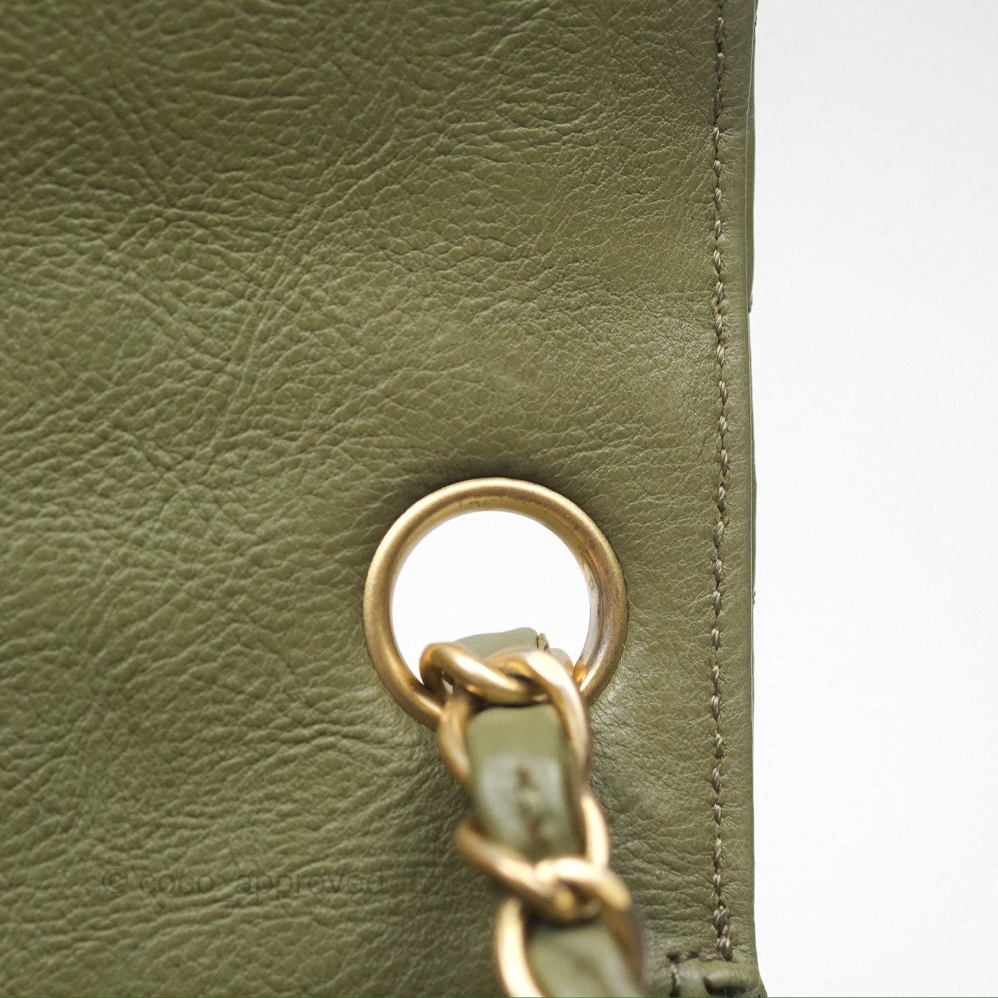 Chanel Mini Square Flap Chevron Olive Green Calfskin Gold Hardware